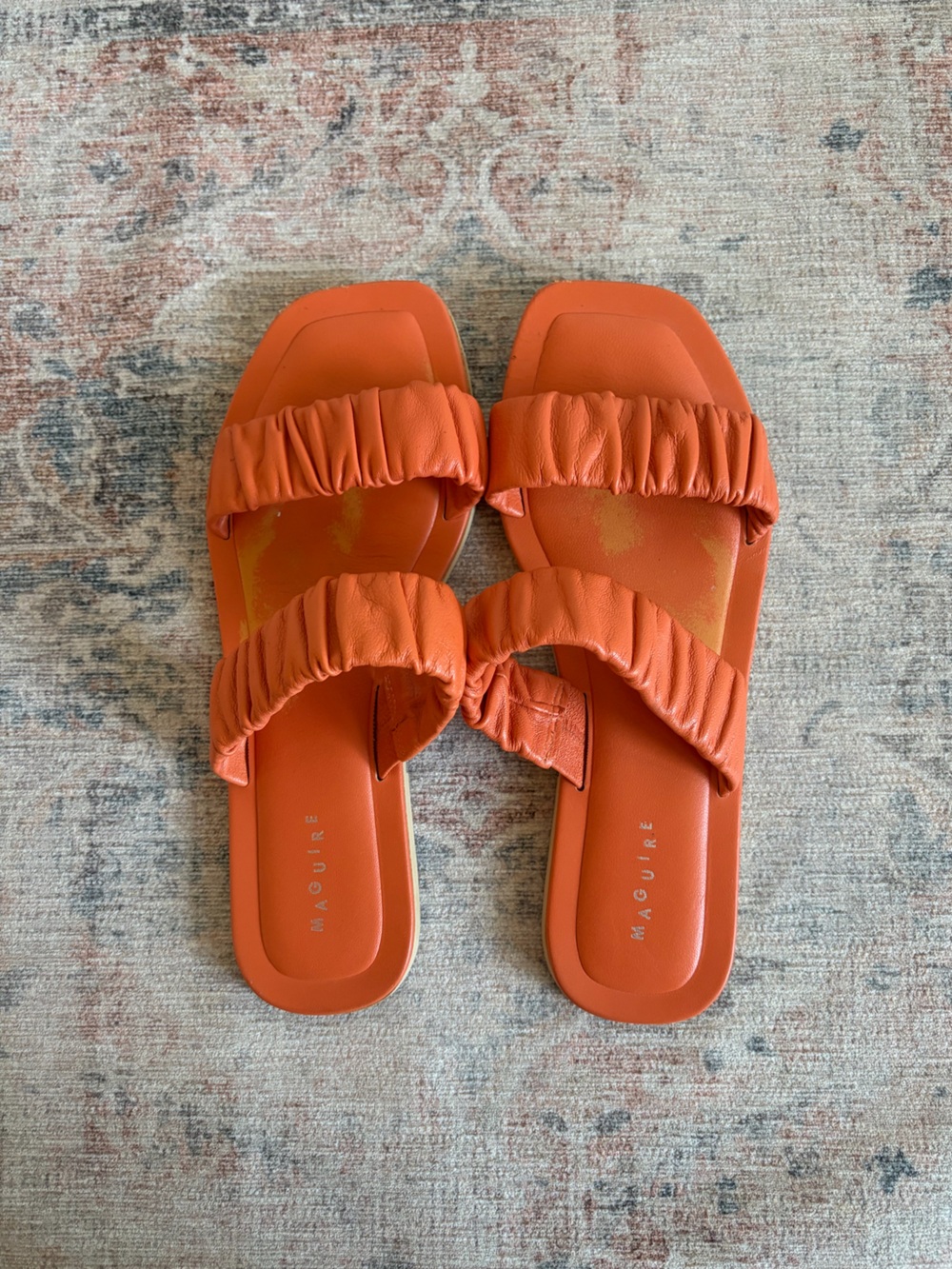 Maguire Orange Ruched Sandals